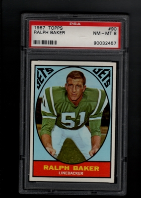1967 Topps #090 Ralph Baker PSA 8 NM-MT    NEW YORK JETS